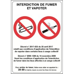 PANNEAU 150x210 mm – Interdiction de fumer et vapoter, PVC blanc + 2 