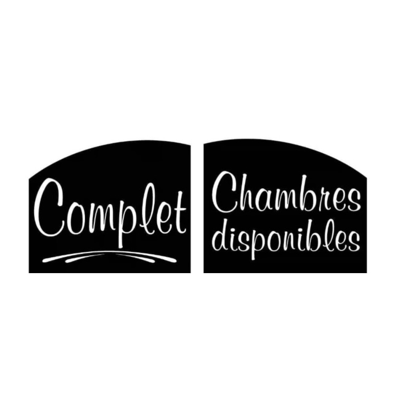 PANNEAU 150x120 mm – Chambres dispo./Complet, blanc/noir, fil nylon