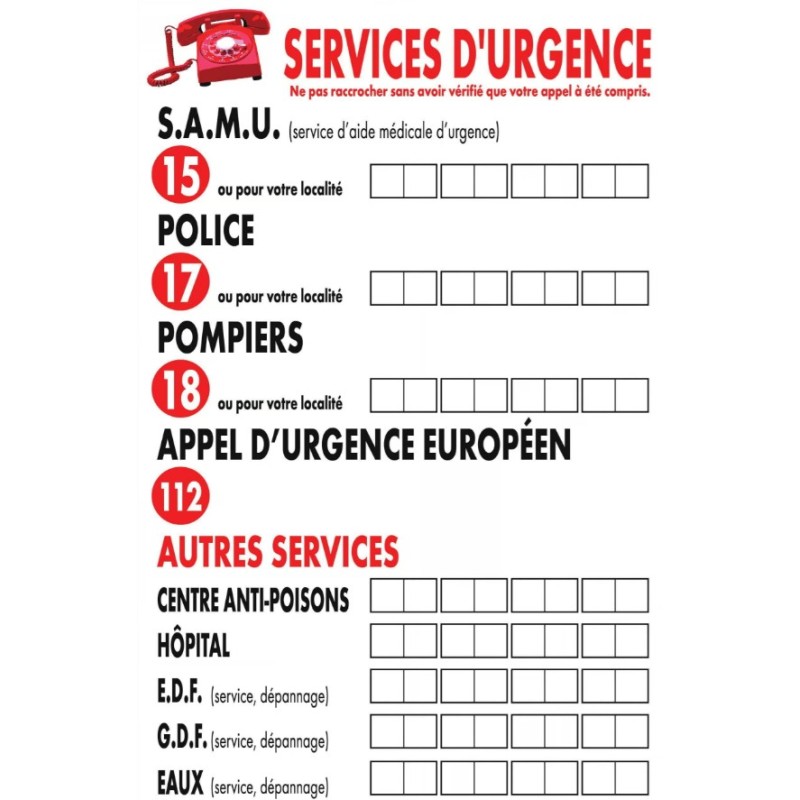 PANCARTE 200x300 mm – Services d'urgence