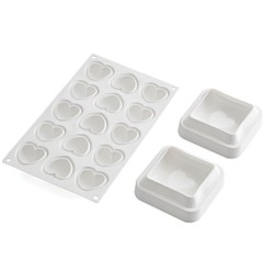 KIT MOULE SILICONE 300X175 - 7 moules coussins cœur 100x100xht100 mm