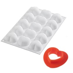 PLAQUE SILICONE 300X175 - 15 cœurs bombés cupido 45x44xht24 mm - 30ml