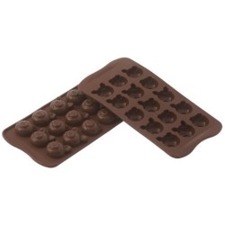 PLAQUE SILICONE CHOCOLAT - 15 têtes de cochons 31x29xht15 mm - 8ml