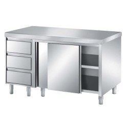 MEUBLE INOX PORTES COULISSANTES ET BLOC TIROIRS