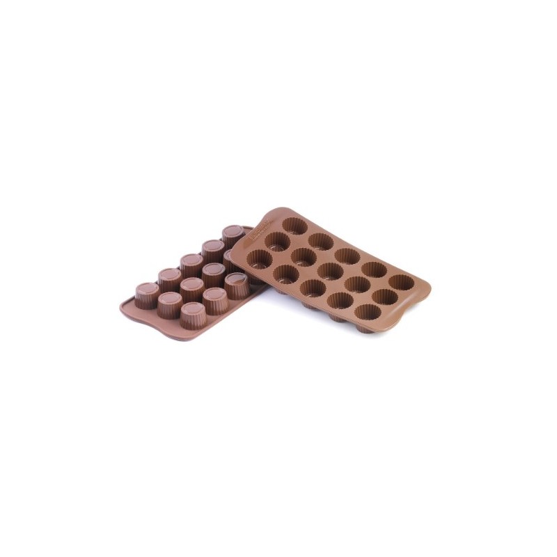 PLAQUE SILICONE CHOCOLAT - 15 ronds nervurés Ø 30xht18.5 mm - 10ml