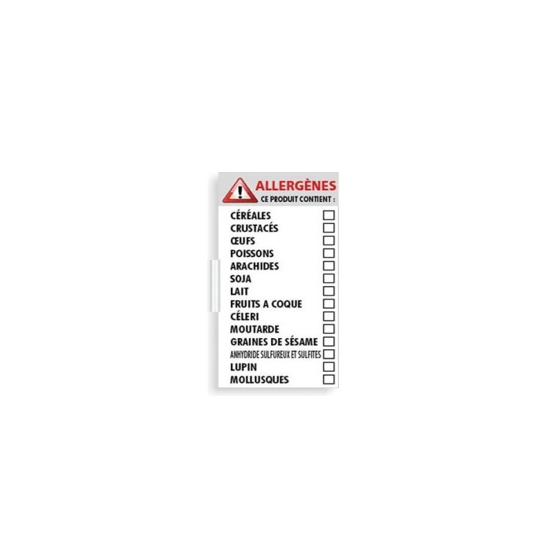 ETIQUETTE ALLERGENES 70x40 mm -grip à clipser sur le coté - lot de 10