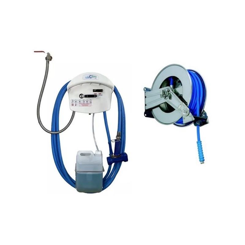 CENTRALE DE DESINFECTION + ENROULEUR AUTO INOX TUYAU DE 20 M