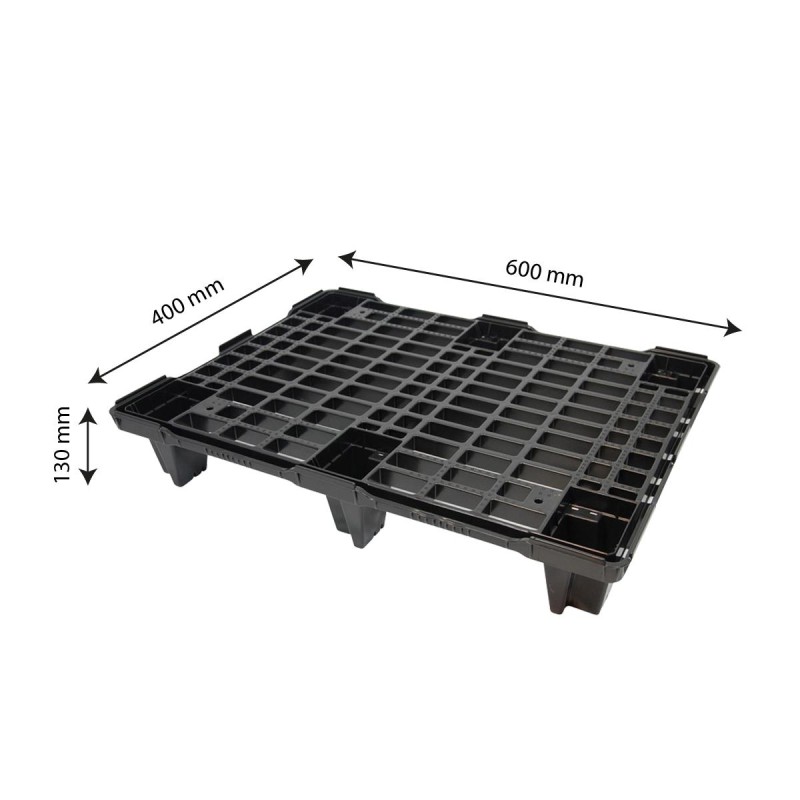 PALETTE PLASTIQUE 1200X800X130 AJOUREE - 9 plots- charge 1000kgs noir