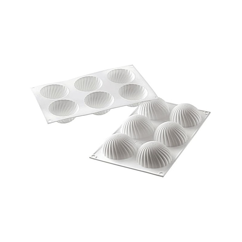 PLAQUE SILICONE 300X175 - 6 demi sphères vrillée Ø 75xht37.5 - 110ml
