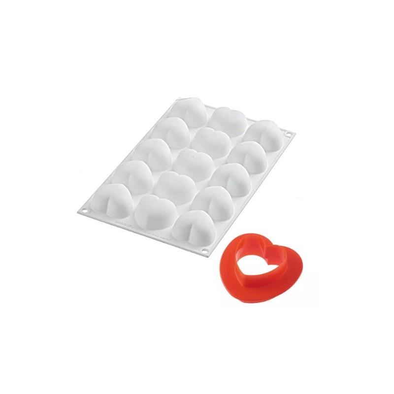 PLAQUE SILICONE 300X175 - 15 cœurs bombés cupido 45x44xht24 mm - 30ml