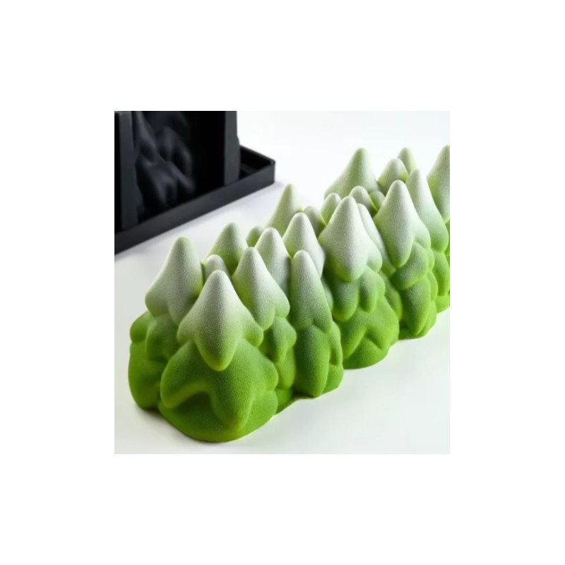 MOULE SILICONE BUCHE - Décor arbres enneigés 250x90xht95 mm - 1100ml