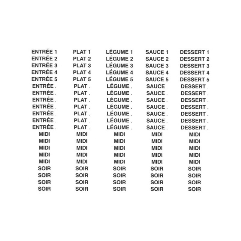 PLANCHE ETIQUETTES REPAS